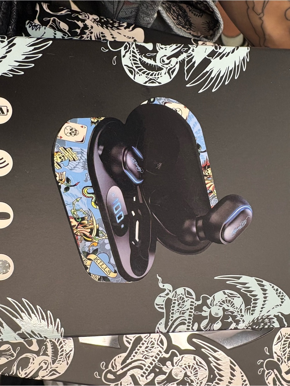 Ed Hardy True Wireless Earbuds - Black with Light Blue Accents